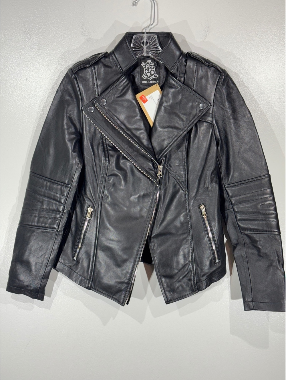Real Leather Black Biker Jacket for Women Size XS